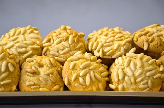 Close up detail shot of Pignoli Italian Pine Nut Cookies from La Roma Pastry Shop